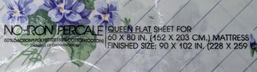 NOS Vintage Martex Queen Flat Sheet “Just Violets” Purple Floral 50/50 Percale - Picture 2 of 4