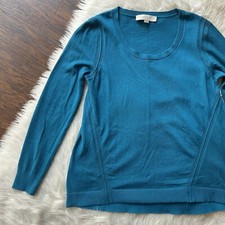 Loft Teal Blue Stitched Scoop Neck Tunic Sweater - Size M