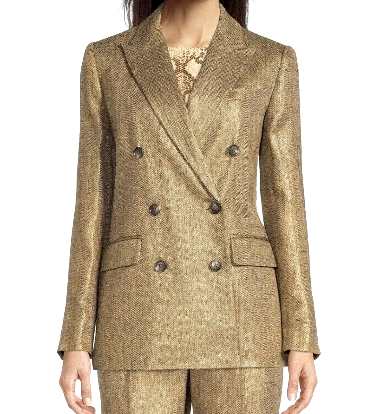 NWT DESIGNER RUNWAY RALPH LAUREN WOMEN GOLD HERRINGBONE JACKET BLAZER COAT