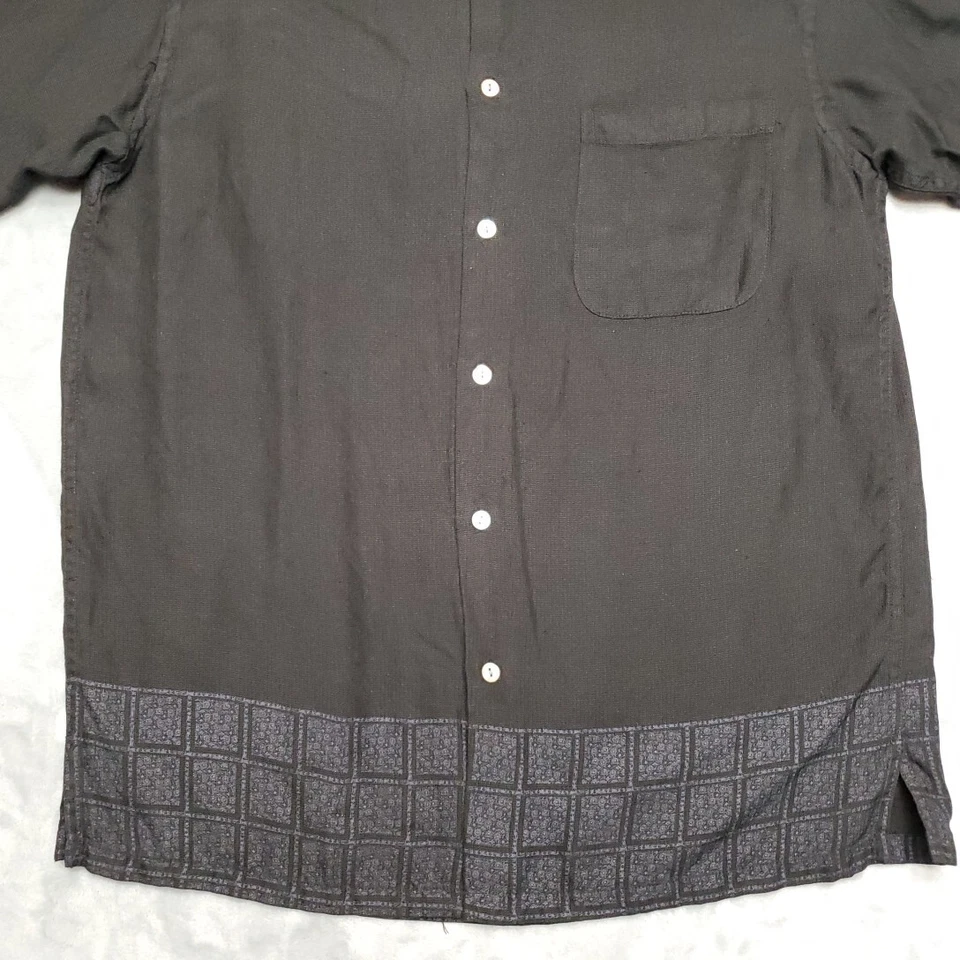 Alfani Shirt Mens S Black 100% Silk Grid Hem Button Front Smart Casual Resort - Image 2 of 4