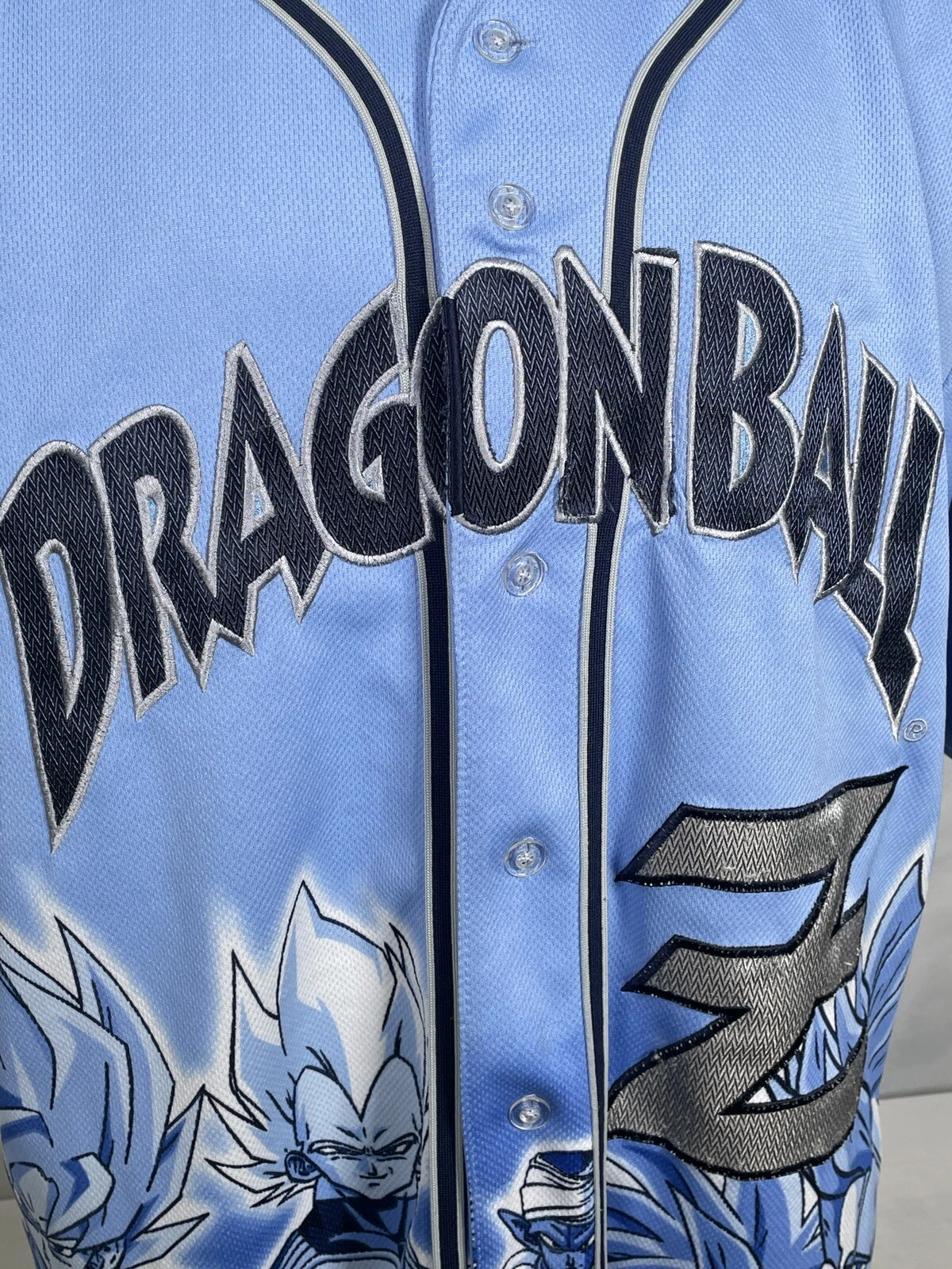 VTG 2001 Dragon Ball Z Funimation Production Blue Baseball Jersey