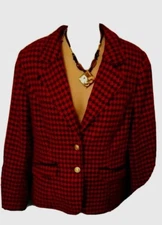 JOAN RIVERS Womens Misses Size 10 Red Black Houndstooth Polyester Jacket Blazer 