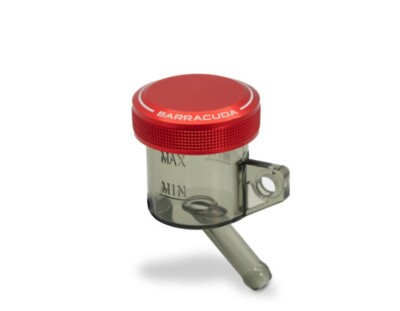 Universal Motorrad Bremsflüssigkeitsbehälter Rauchgrau CNC Deckel Rot Baracuda