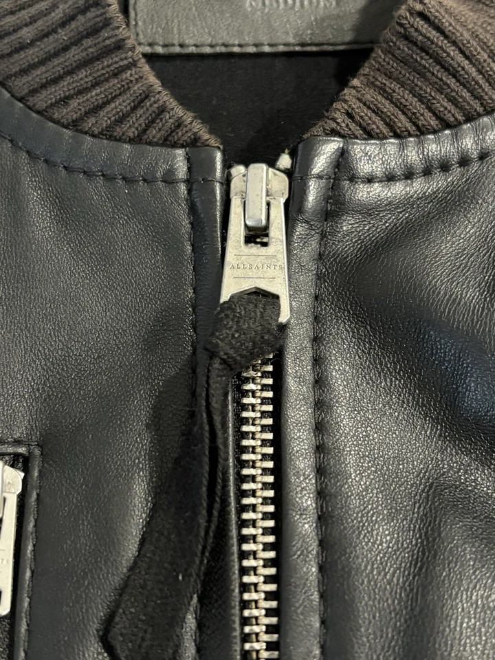 ALLSAINTS Leather Jacket Size Med Black Mens Moto Biker Zips Bomber Slim Fit - Image 4 of 4