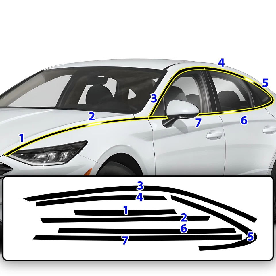 Fits Hyundai Sonata 20-25 Side Window Chrome Delete Decal Film Blackout Trim - Image 4 of 4