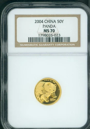 2004 PANDA GOLD COIN 50Y 50 YUAN 1/10 Oz. CHINA NGC MS70 MS-70 FINEST KNOWN RARE