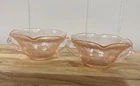 2 Vintage Hazel-Atlas Glass Pink Florentine Ruffled Nut Dish Cream Soup c.1932