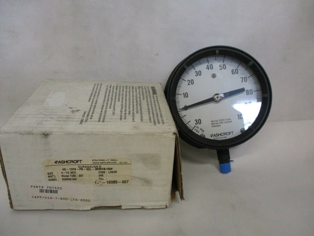 NEW ASHCROFT 45-1379-PS-02L-30 IMY/100 GAUGE 4-1/2