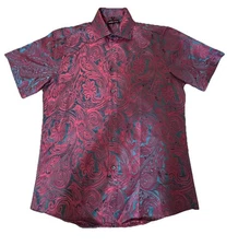 Barry.Wang Dress Shirt Size Medium M Mens Paisley Flower Woven Silk Regular Fit