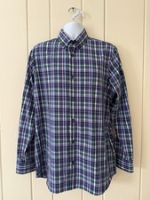 Mizzen Main Men  s XL Trim Fit Button Down Shirt Purple Blue Plaid Leeward USA