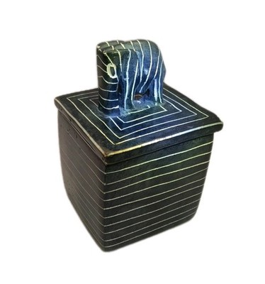 African Soapstone Elephant Design Jewelry Box Trinket Box *Hand Made in Kenya*