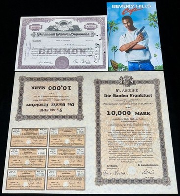 Stock & MOVIE PROP Bond Pair - 1984 Beverly Hills Cop German Bond Printed by P