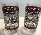 Vintage 70's Coca-Cola Jack-in-the-Box Hamburgers Red White Stained Glasses (2)
