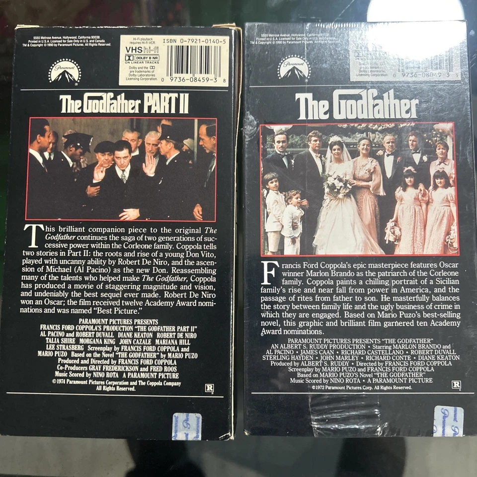 The Godfather Parts 1 and 2 VHS Cassette Tape Movies - 1990s Part One New - Image 2 of 2