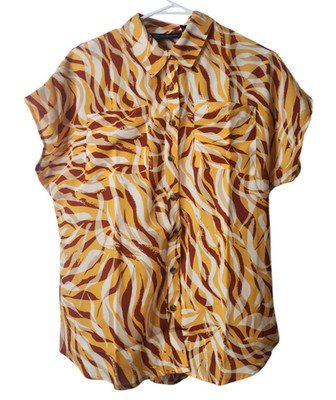 New York & Company NY&C Womens M Blouse Top Button Up Shirt Short Sleeve Stripes