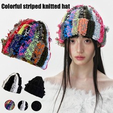 Colorful Striped Knit Beanie Hat Handmade Warm Wool for Kids Winter Accessories