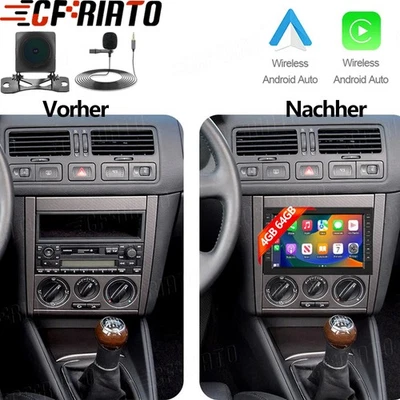 CAMECHO 4+64GB CarPlay Android Autoradio Für VW Polo 9N Golf 4 Passat B5 T5 GPS Navi RDS