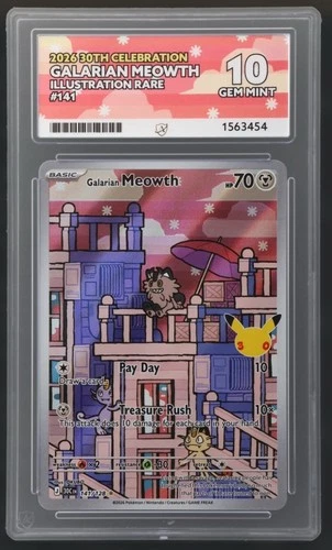 ACE Grading 10 Pokémon TCG Galarian Meowth 2026 30th 141/128 IR Foil