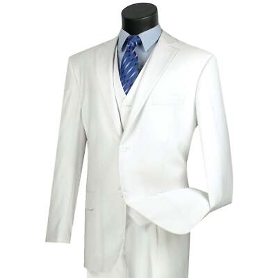 VINCI Men's White 3 Piece 2 Button Classic Fit Suit - NEW