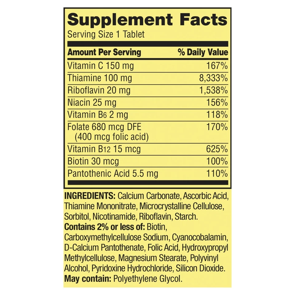 Spring Valley Super B-Complex Metabolism Support B Vitamins Tablets, 100 CT.. - Image 4 of 4