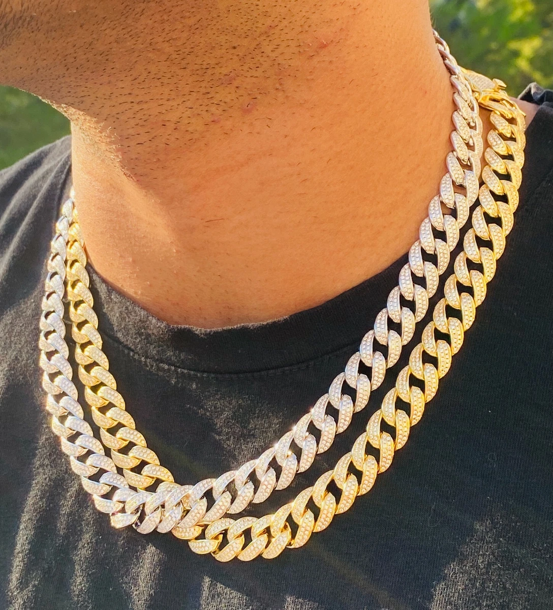 12mm CZ VVS Miami Cuban Link Chain Iced Choker Necklace 14k Gold Finish Out  ICY