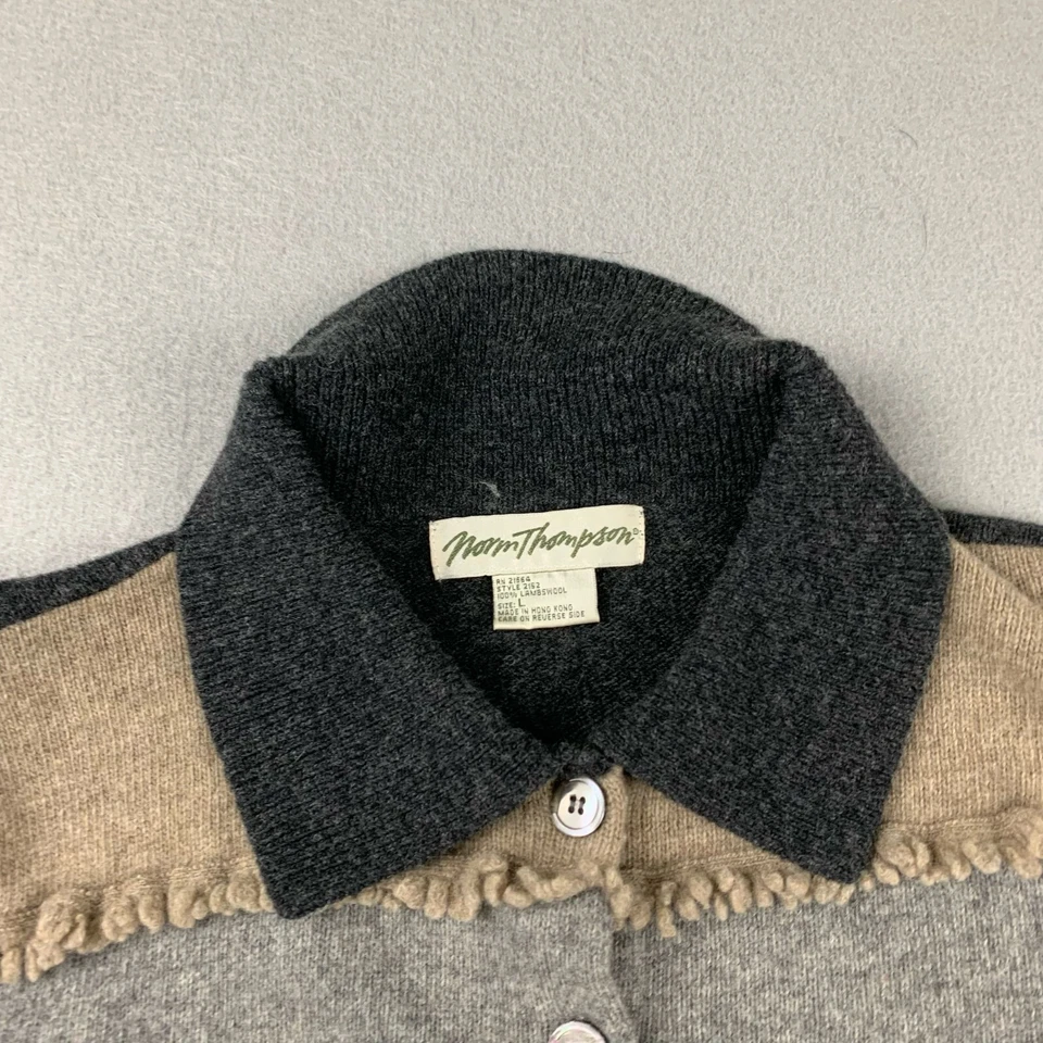 VTG Norm Thompson Sweater Womens Large Colorblock Lambswool Collared Cardigan - Image 3 of 4