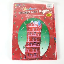 VINTAGE HOLIDAY TRADITION JUMBO SNOWMAN PRINT GIFT BAG WITH DRAWSTRING 34"X38"