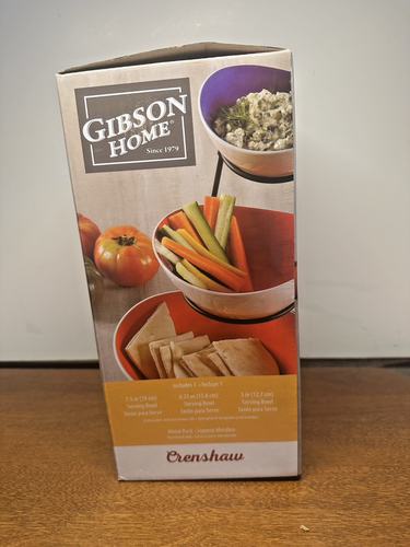 Gibson Home Serving Bowl Set Crenshaw 4 Piece 3 Tier Multi Colored W/Stand NIN - Picture 2 of 8