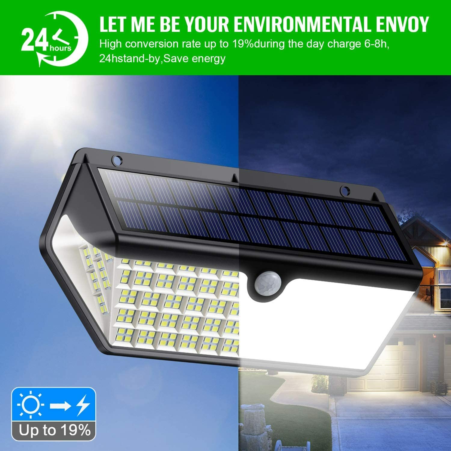 Pack 2 Luces Luz Solar Exterior Super Brillante 190 LED 3300 Lumens Impermeable