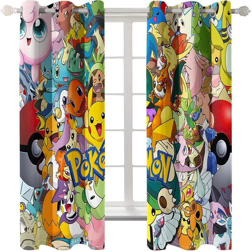 Kids Pokemon Pikachu Thick Thermal Blackout Curtains Eyelet Ring Top Drapes Gift - Picture 74 of 88