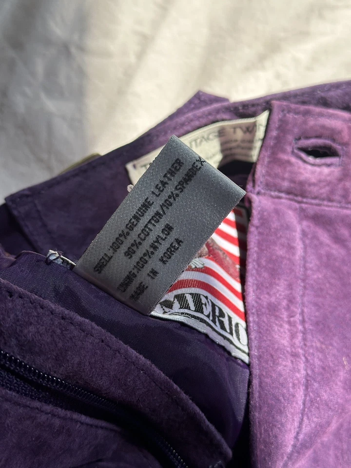 Pantalones cortos de cuero para mujer, morados, con cintura elástica ajustable 26-30 y laterales Foto 3 de 4