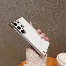 Glossy Rimless Case For Samsung Galaxy S23 S24 Ultra Thin Clear PC Hard Cover