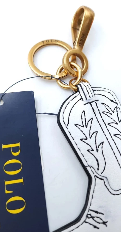 Polo Ralph Lauren Llavero/Anillo Latón/Cuero Bota Vaquera Blanco Bordado Foto 4 de 4