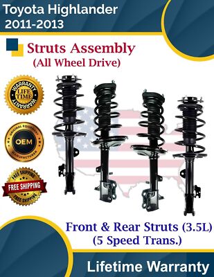 OE Front & Rear Struts For 2011-2013 Toyota Highlander 4X4 Lifetime Warranty