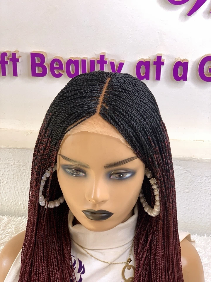 Peluca trenzada de cierre de 2" por 4" peluca trenzada hecha a mano Ombré torcida Foto 3 de 4