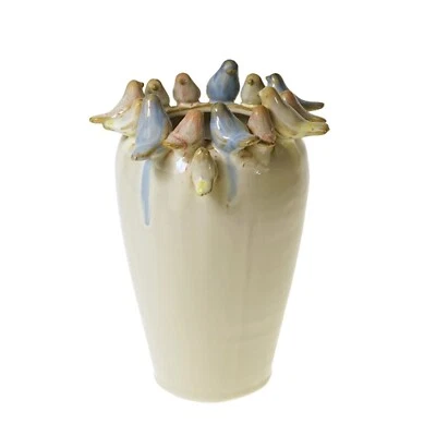 Bezaubernde, stilvolle Vase "Vögelchen" aus Steingut in weiß. Ø 17, H 22,5 cm - Bild 1 von 4