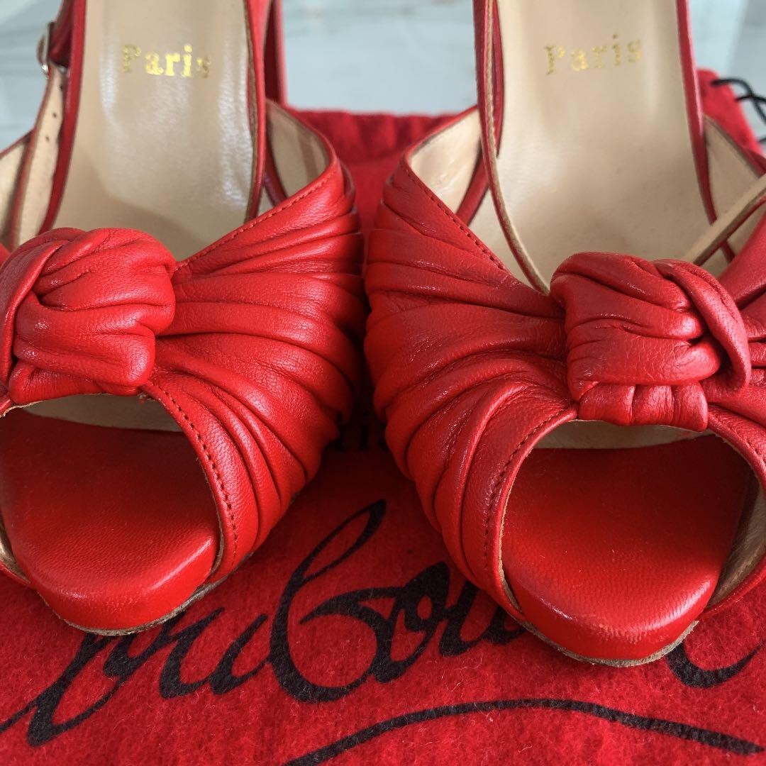 美品✨Christian Louboutin リボン ミュール レッドソール Christian Louboutin Miss Z Leather Red Sole Slingback