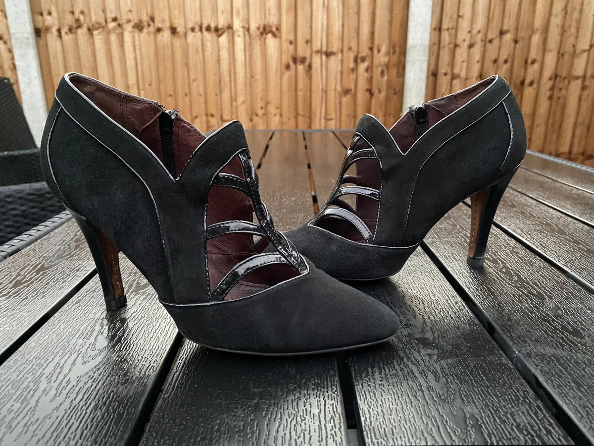 Ted Baker vintage inspired Black patent leather suede shoe boots size 5