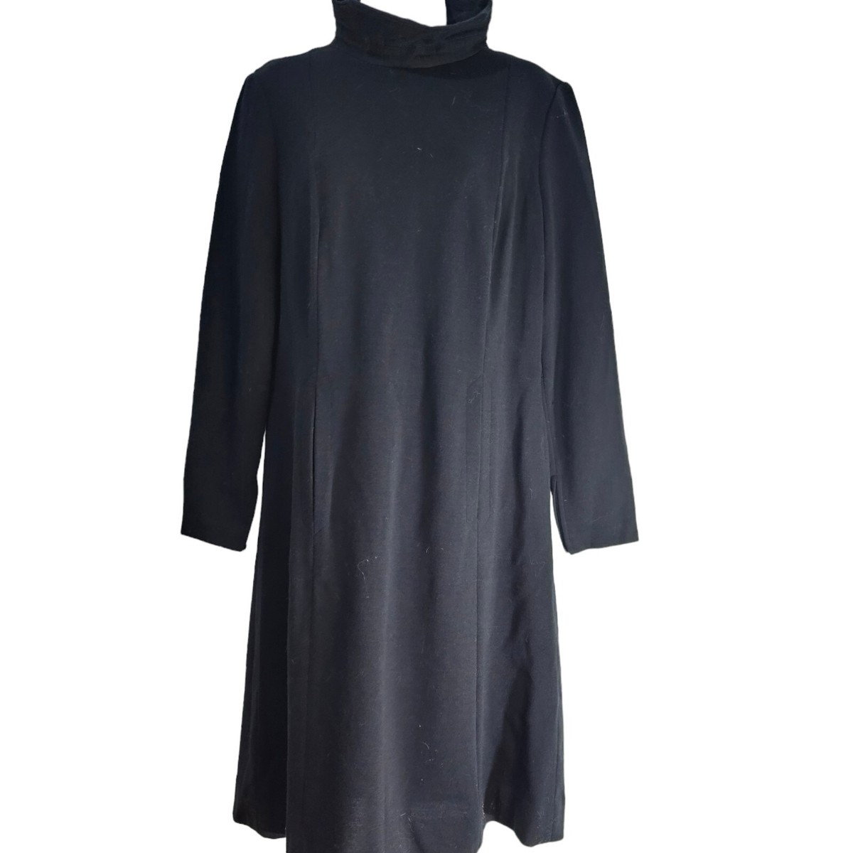 black 60s shift dress Vintage Womens Large Wool Made In Italy Volump Mod Classic quarter zip front Short