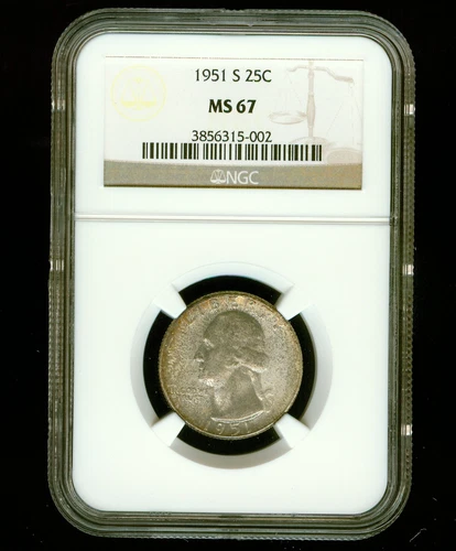 1951-S 25C NGC MS 67 Washington Quarter Dollar Type 1, Silver