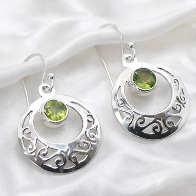 Peridot Ohrringe Silber 925 Ohrhänger Modern Sterlingsilber Grün Rund kts - Bild 1 von 4