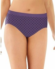Bali Women 2-PK Smooth U Hi-Cut Brief Size XL/8 Blue Purple Black Dots Slip-On