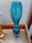 VINTAGE  BLENKO GLASS VASE #5915L WAYNE HUSTED Turquoise 14" UNCUT