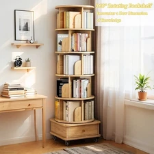 6 Tier Rotating Bookshelf, 360° Display Round Spinning Bookshelf with Drawer US
