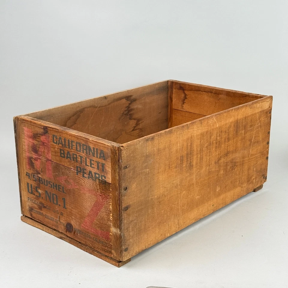 Caja de madera vintage California Bartlett Pears 4/5 Bushel EE. UU. Nº 1 producto - Imagen 2 de 4