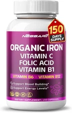Liposomal Organic Iron Vitamin C Folic Acid Vitamin B1, B6, B12 -150 Capsules US