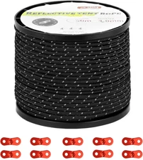50M Reflective Guyline Rope 10 Cord Tensioners for Tent Tarp Camping Set Outdoor