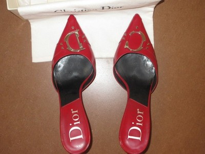 Christian Dior Red Pointed Toe Mules Silver CD Logo & High Heels, size 39.5/8.5