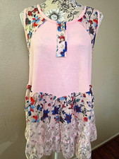 POL Womens Tank Sz S Pink Floral Waffle Knit ...