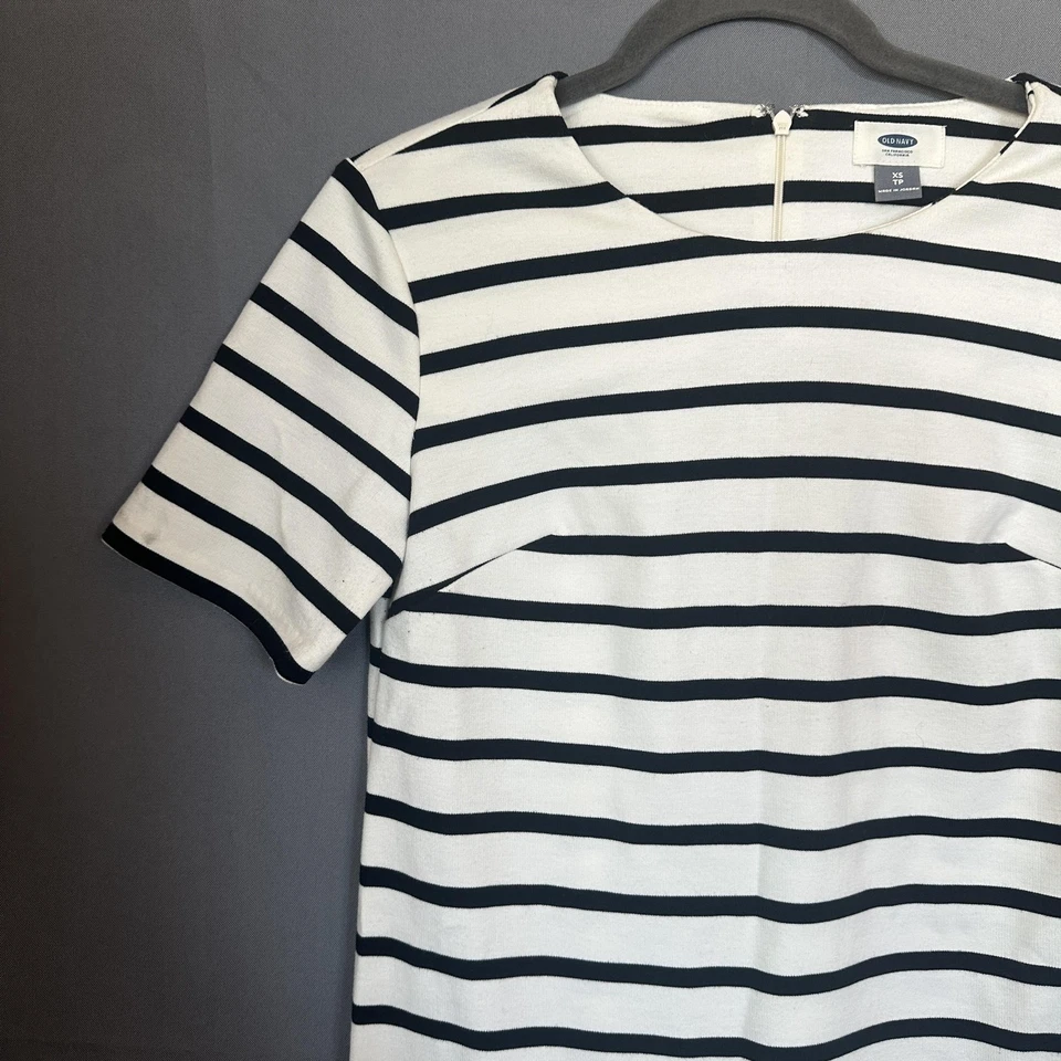 Old Navy Dress Womens XS White Navy Striped Short Sleeve Sheath Ponte Knit - Image 3 of 4
